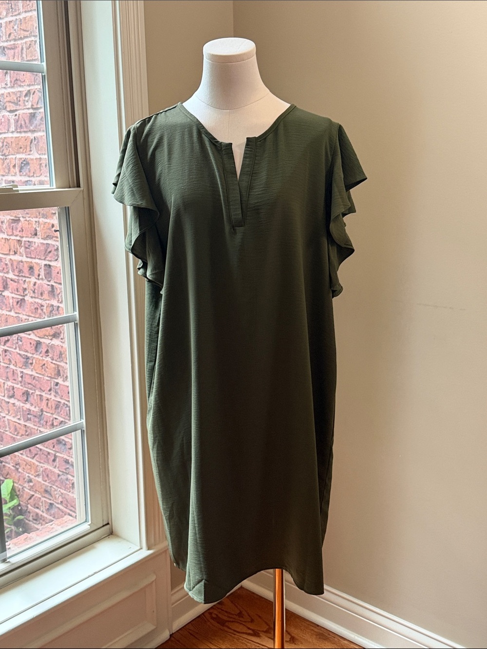Women's Olive Ruffle Sleeve dress